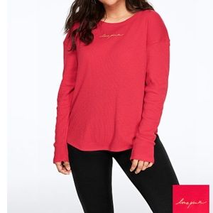 Pink Long Sleeve Waffle Crew Shirt